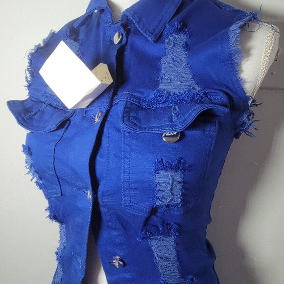 Aroma Womens Dark Blue Distressed Collared Button Front Jean Denim Dress Small - Picture 5 of 10